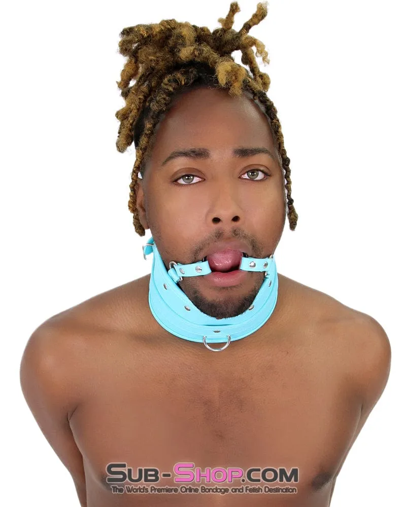 1882MQ-SIS      Pretty Sissy Feminization Boi Bondage Slave Diamond Blue Posture Collar with Ring Gag