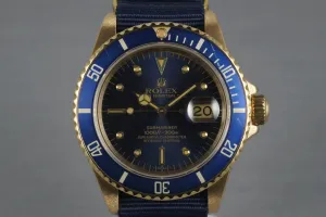1980 Rolex 18K Submariner 16808 with Blue Nipple Dial
