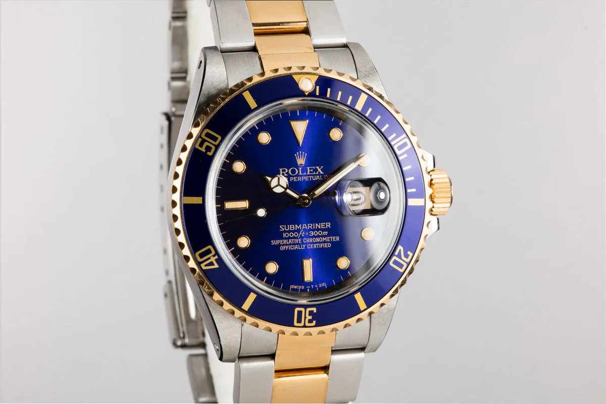 1987 Rolex Two-Tone Submariner 16803 Blue Dial with Box and Papers
