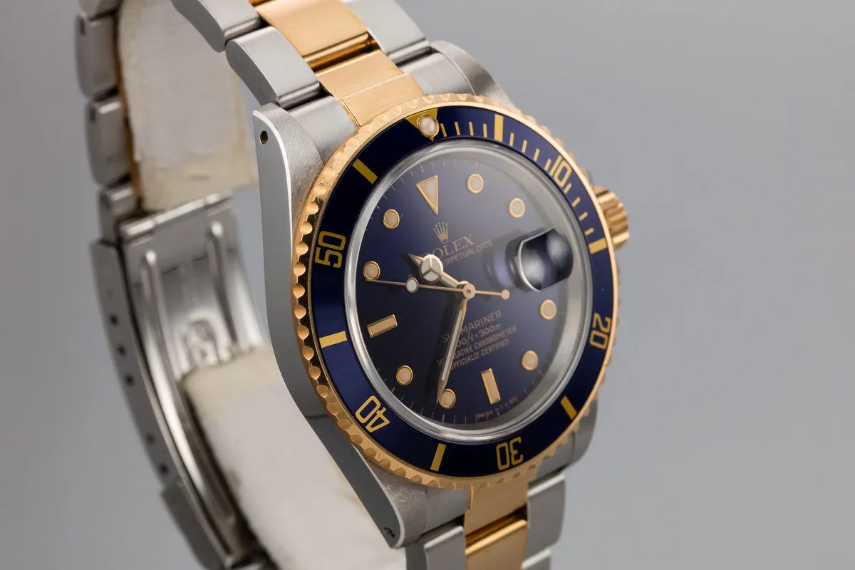 1987 Rolex Two-Tone Submariner 16803 Blue Dial with Box and Papers