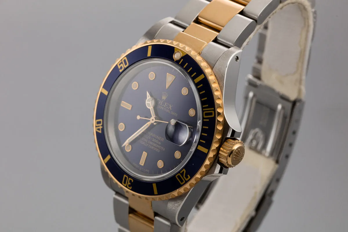 1987 Rolex Two-Tone Submariner 16803 Blue Dial with Box and Papers