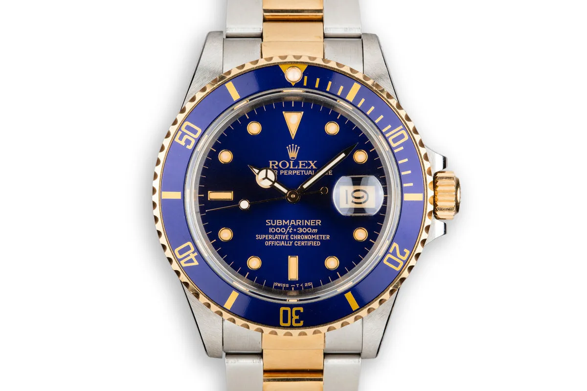 1987 Rolex Two-Tone Submariner 16803 Blue Dial with Box and Papers