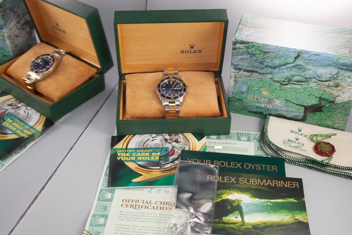 2000 Rolex Two-tone Submariner 16613 Blue Dial with Box and Papers