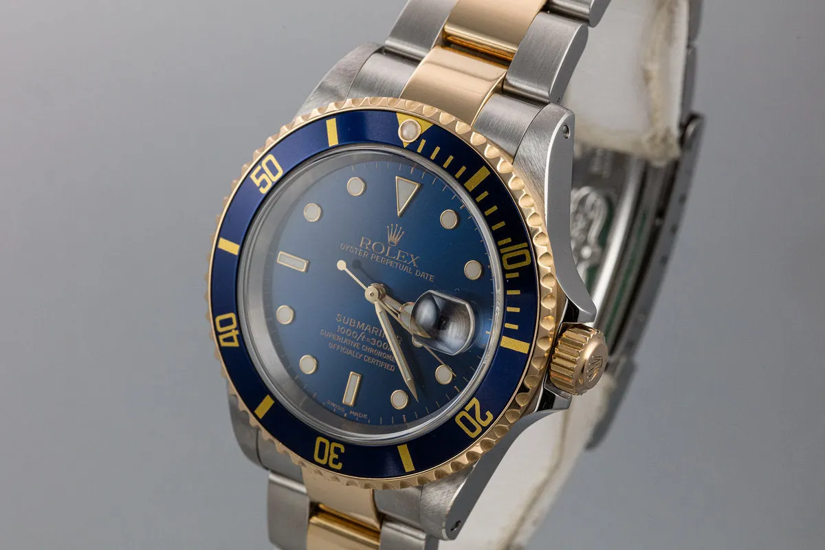 2000 Rolex Two-tone Submariner 16613 Blue Dial with Box and Papers