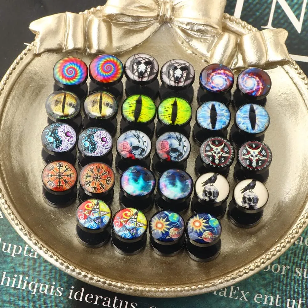28pcs Cheater Fake Ear Plugs Satinless Steel Gauges Illusion Tunnel Piercing Stud Screw Earrings 14Style
