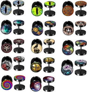 28pcs Cheater Fake Ear Plugs Satinless Steel Gauges Illusion Tunnel Piercing Stud Screw Earrings 14Style
