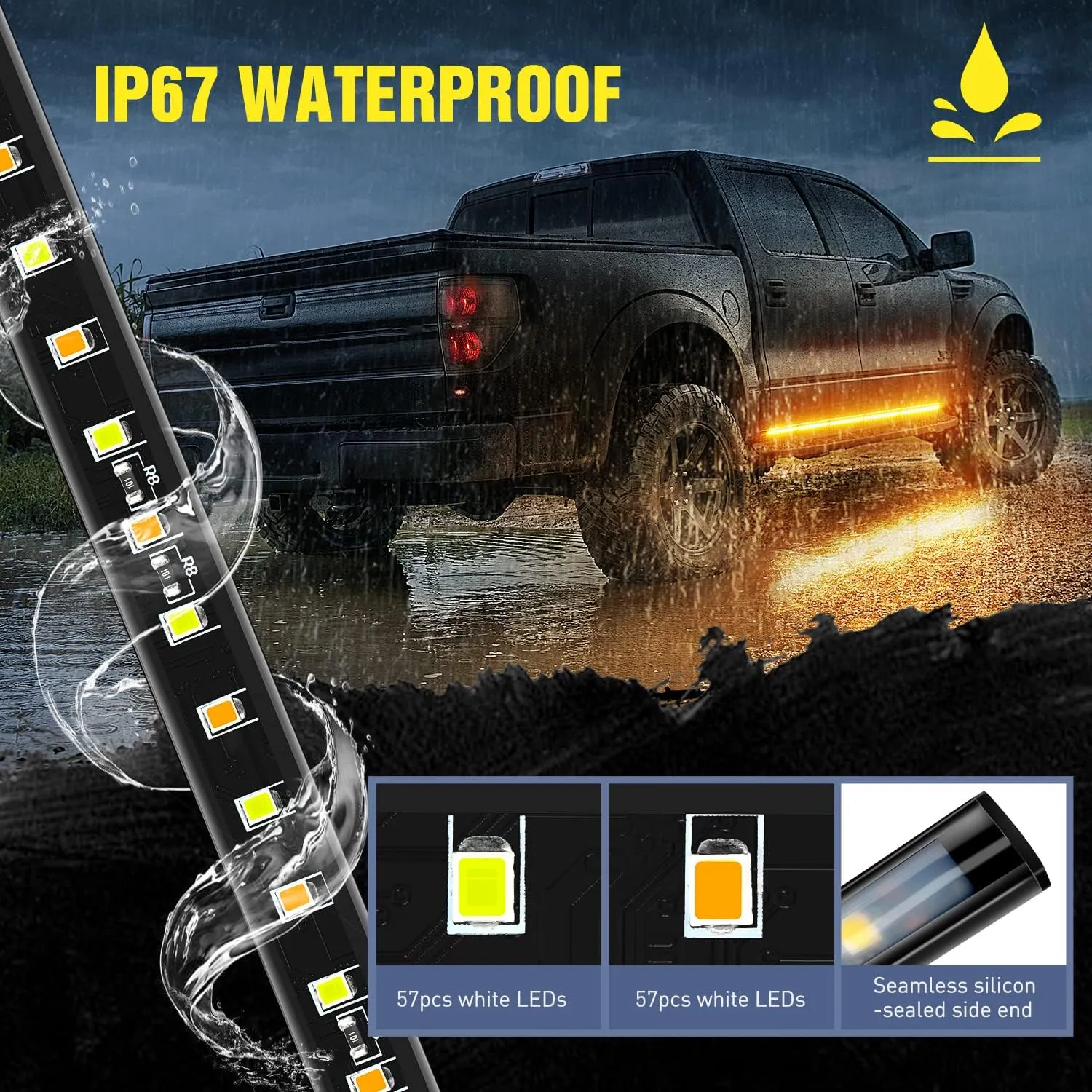 48 Inch 114 Leds Running Board Amber White Light Strip (Pair)