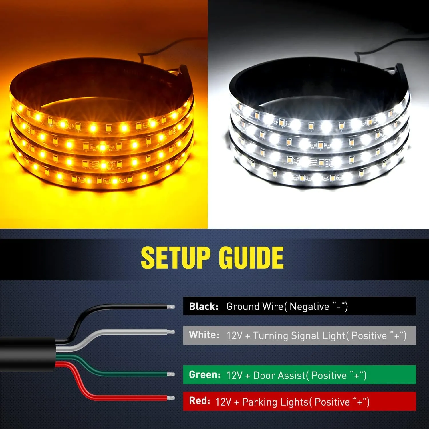 48 Inch 114 Leds Running Board Amber White Light Strip (Pair)