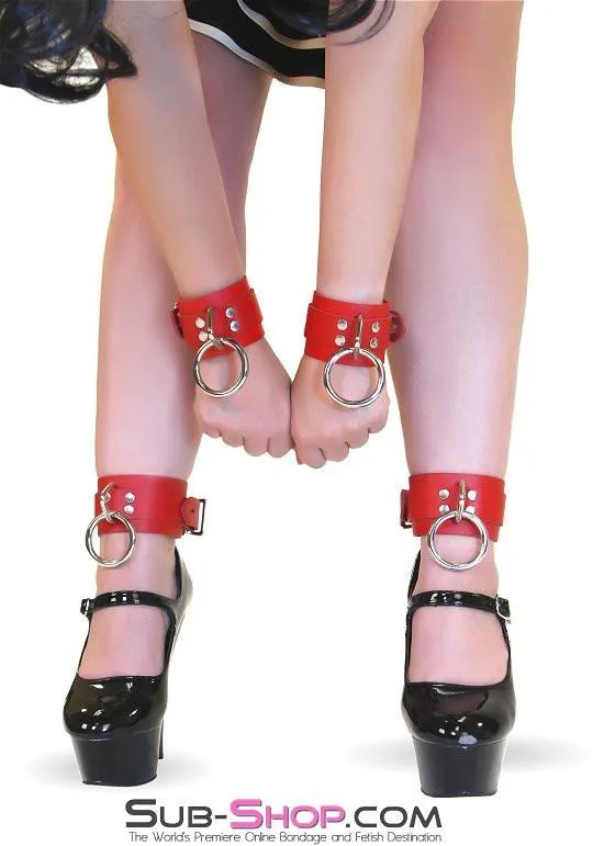 9744A      Lust Cuffs Locking Red Leather Wrist Cuffs