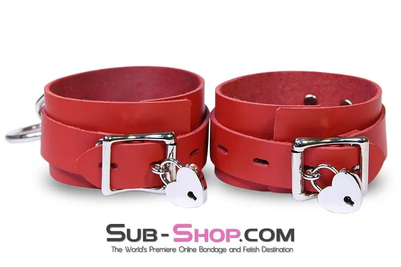 9744A      Lust Cuffs Locking Red Leather Wrist Cuffs