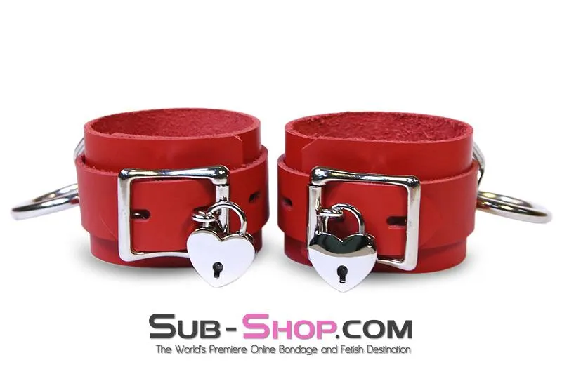 9744A      Lust Cuffs Locking Red Leather Wrist Cuffs