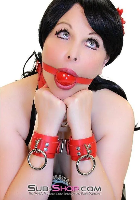 9744A      Lust Cuffs Locking Red Leather Wrist Cuffs