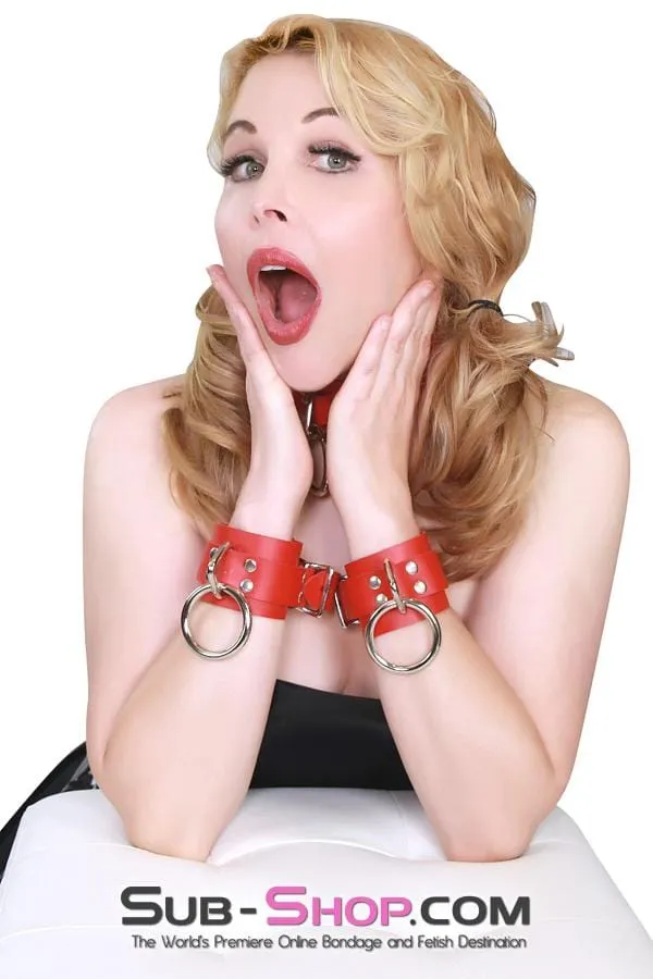 9744A      Lust Cuffs Locking Red Leather Wrist Cuffs