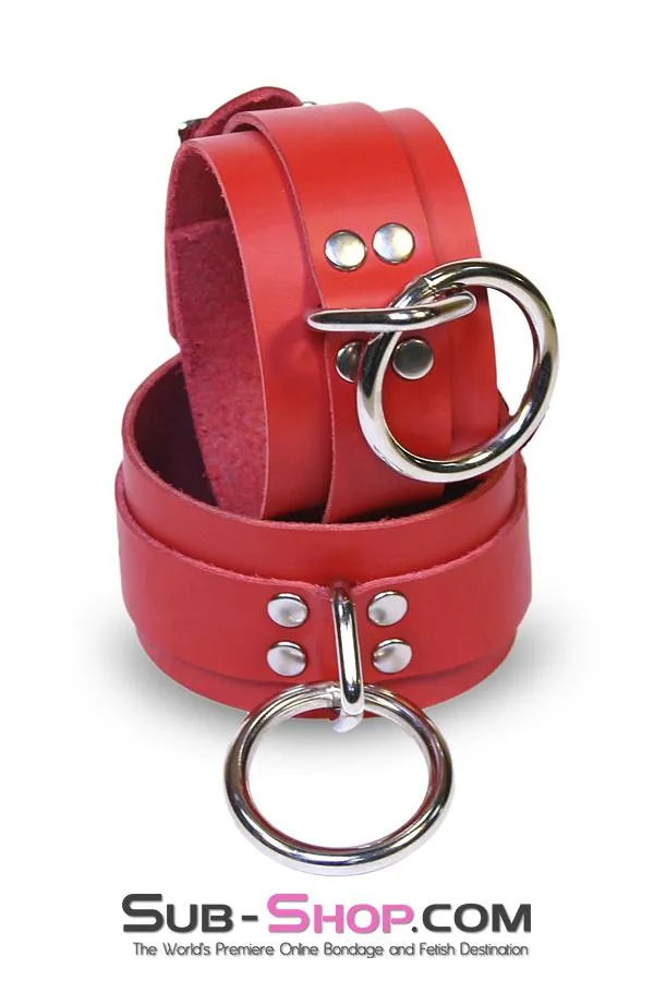 9744A      Lust Cuffs Locking Red Leather Wrist Cuffs
