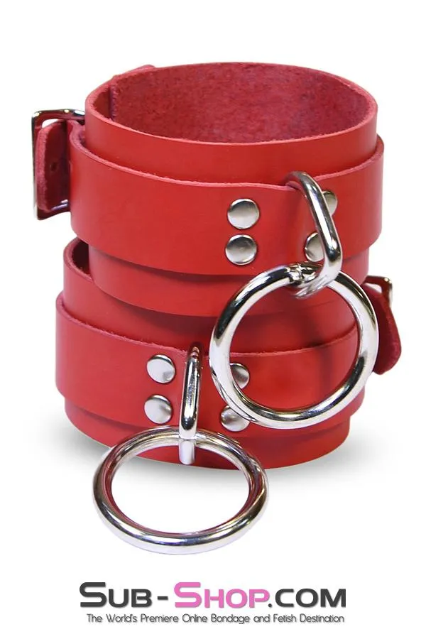 9744A      Lust Cuffs Locking Red Leather Wrist Cuffs