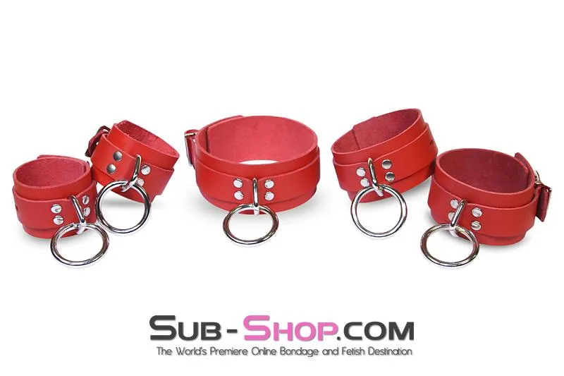 9744A      Lust Cuffs Locking Red Leather Wrist Cuffs