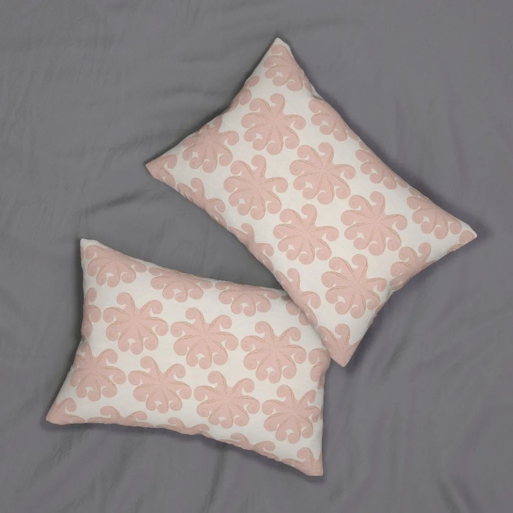 Abstract Boho Lumbar Pillow | White Blush Pink Octopus Patterns