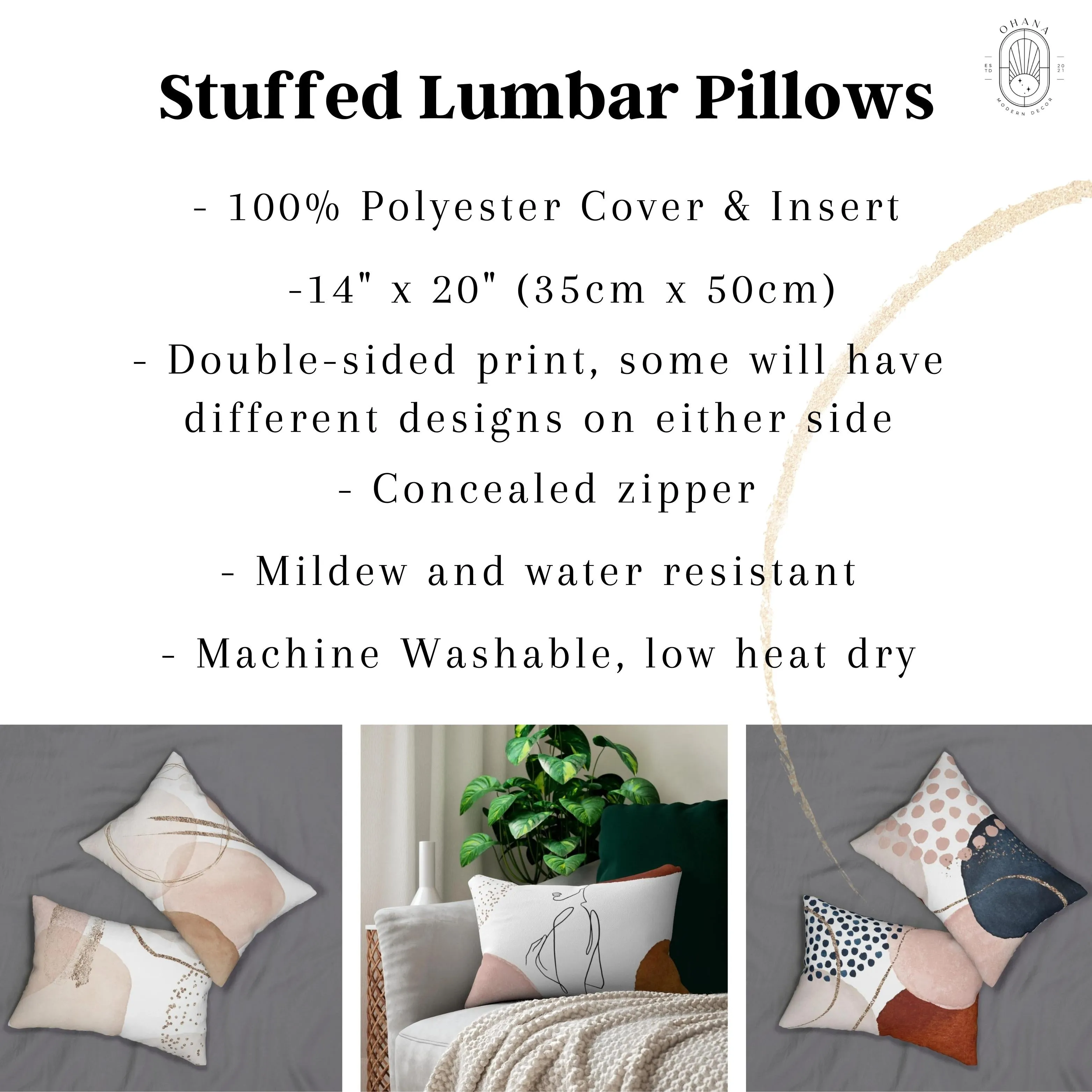 Abstract Boho Lumbar Pillow | White Blush Pink Octopus Patterns
