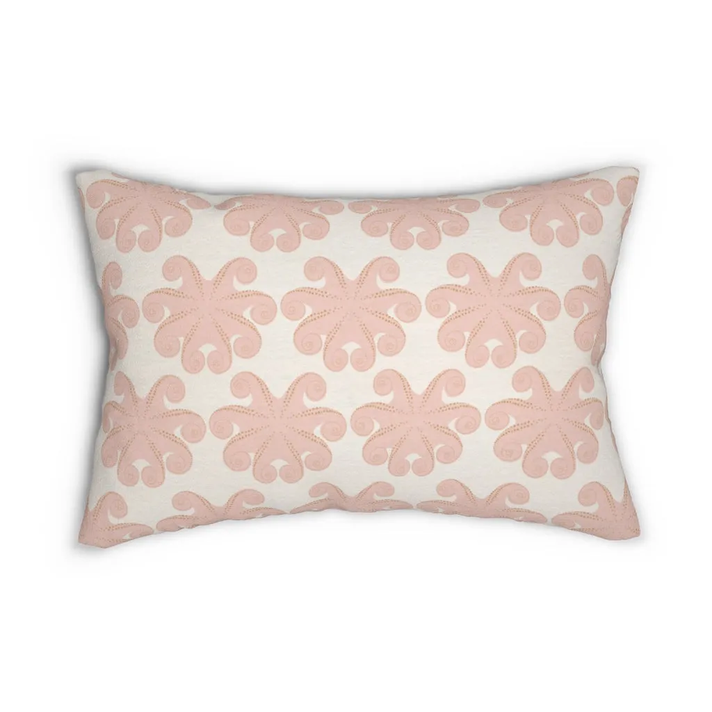 Abstract Boho Lumbar Pillow | White Blush Pink Octopus Patterns