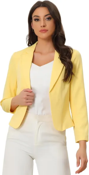 Allegra K Women's Open Front Office Work Business Casual Lightweight Summer Crop Suit Blazer