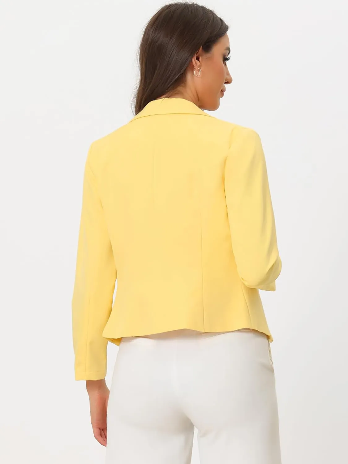 Allegra K Women's Open Front Office Work Business Casual Lightweight Summer Crop Suit Blazer