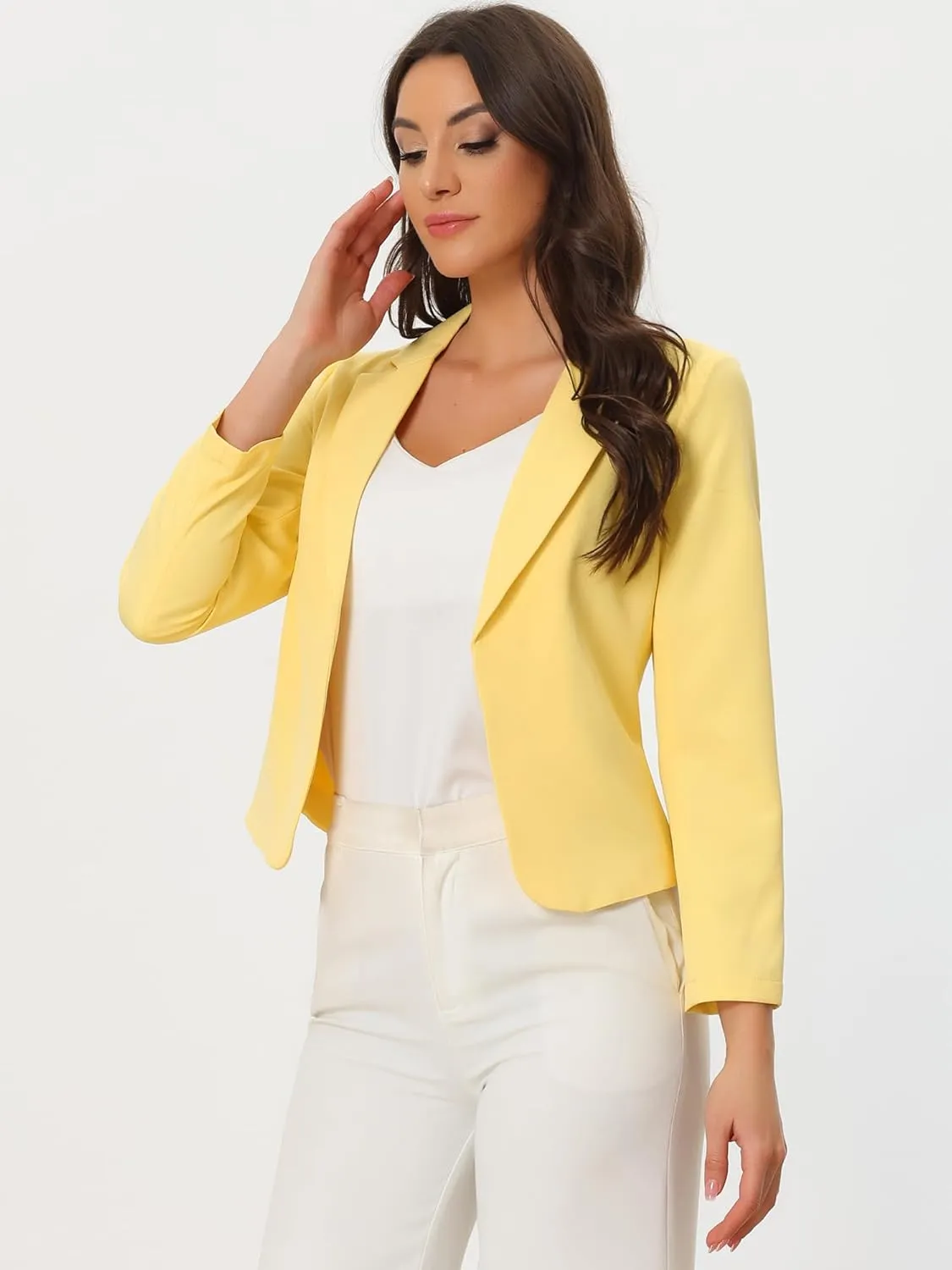 Allegra K Women's Open Front Office Work Business Casual Lightweight Summer Crop Suit Blazer