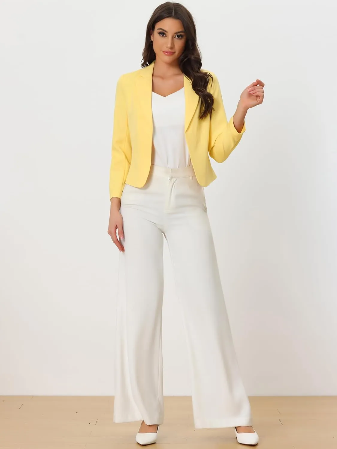 Allegra K Women's Open Front Office Work Business Casual Lightweight Summer Crop Suit Blazer