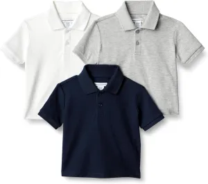 Amazon Essentials Boys and Toddlers' Cotton Spandex Pique Polo Shirt, Pack of 3