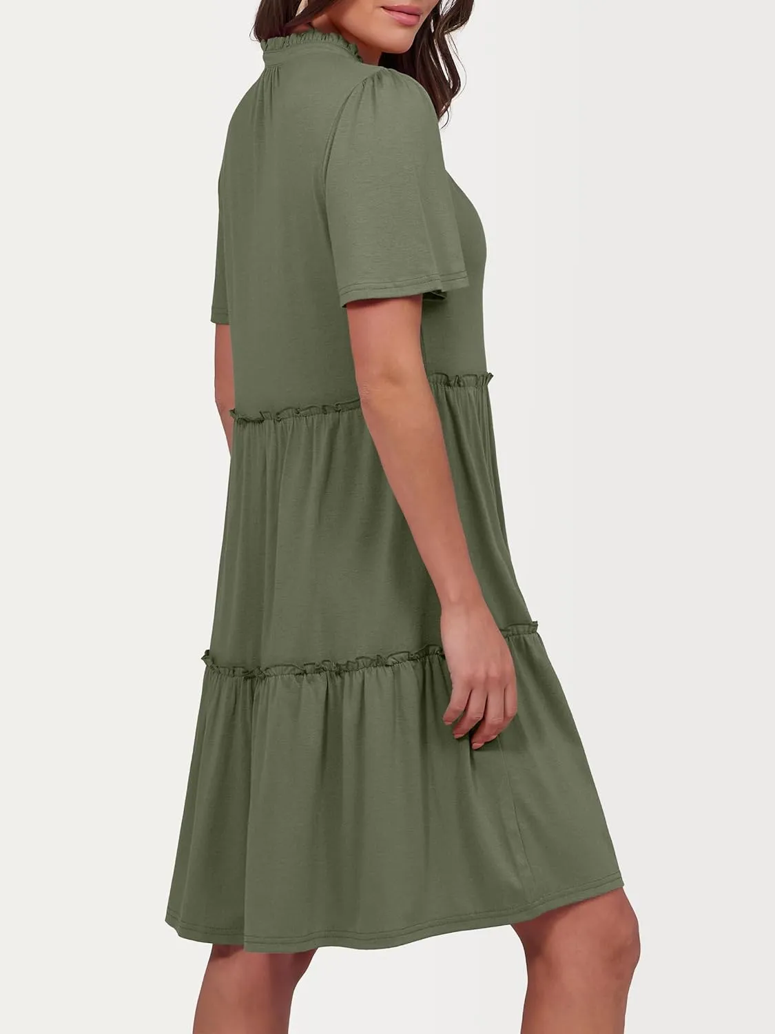 ANRABESS Womens Summer Casual Short Sleeve V Neck A line Tunic Dress Flowy Tiered Babydoll Mini Dress Beach Vacation Outfits