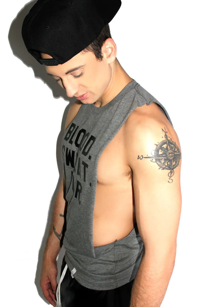 Blood, Sweat and Fur Low Arm Tank-Light Charcoal
