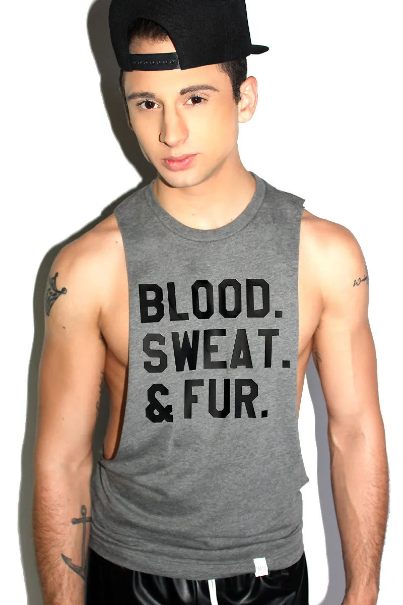 Blood, Sweat and Fur Low Arm Tank-Light Charcoal