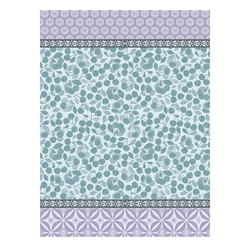 cerises blue tea towel by le jacquard français