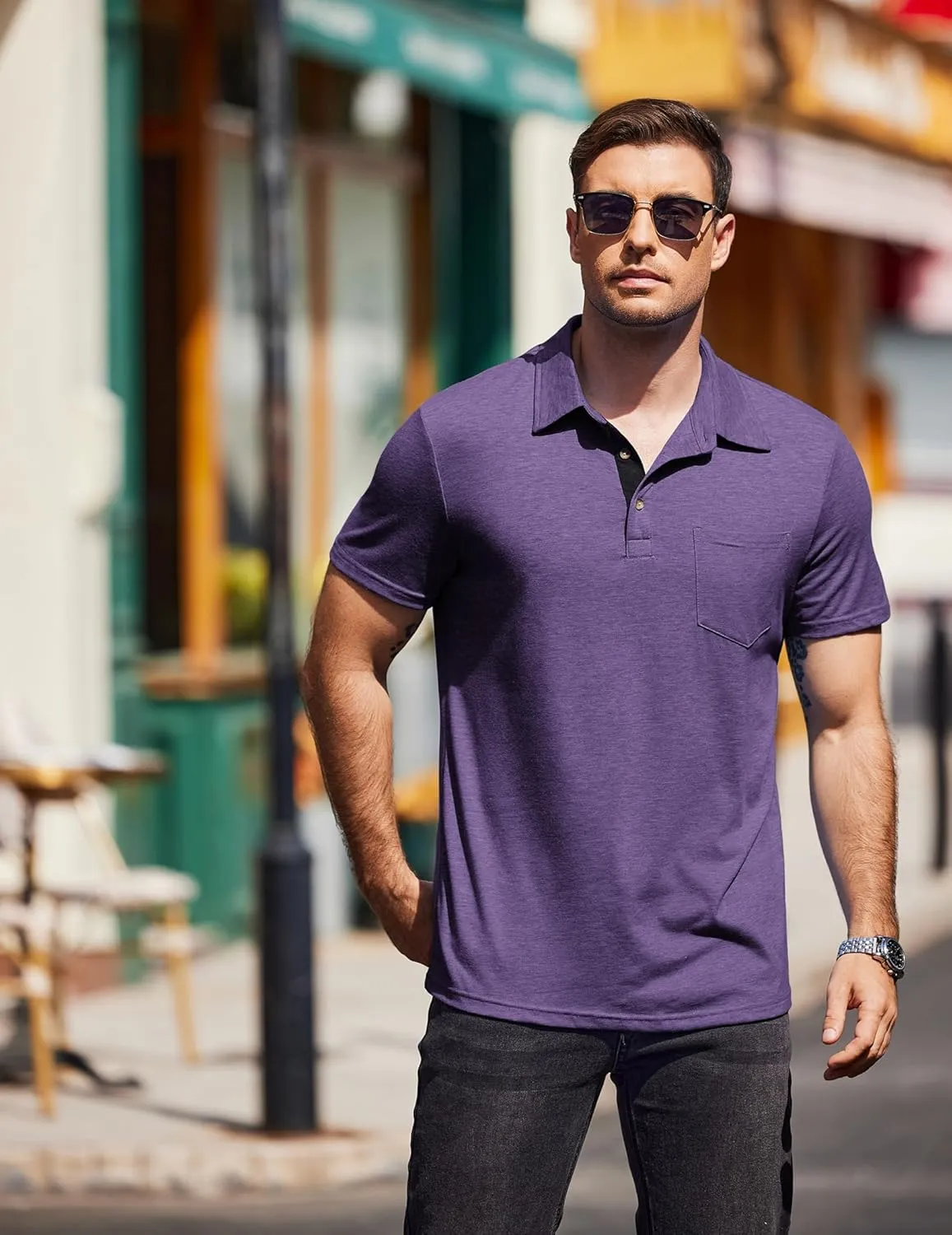 COOFANDY Men Short Sleeve Polo Shirt Casual Summer Collar Shirts Dress Button Polo T Shirt Classic Golf Shirts