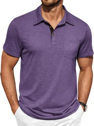 COOFANDY Men Short Sleeve Polo Shirt Casual Summer Collar Shirts Dress Button Polo T Shirt Classic Golf Shirts