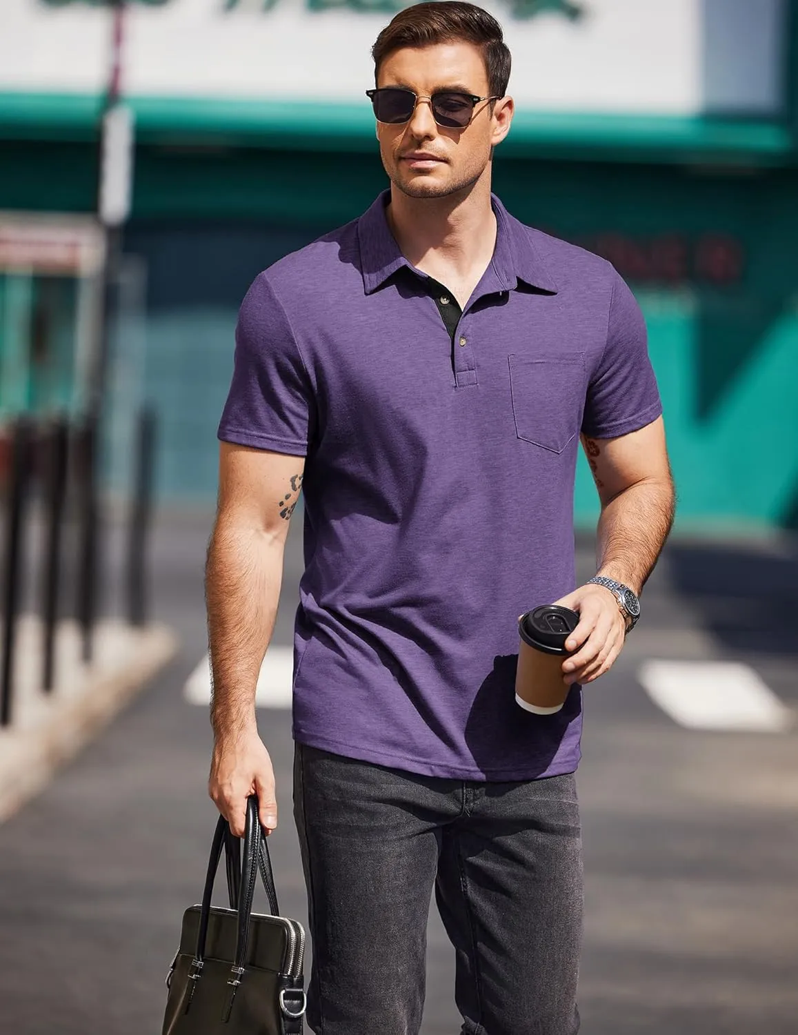 COOFANDY Men Short Sleeve Polo Shirt Casual Summer Collar Shirts Dress Button Polo T Shirt Classic Golf Shirts