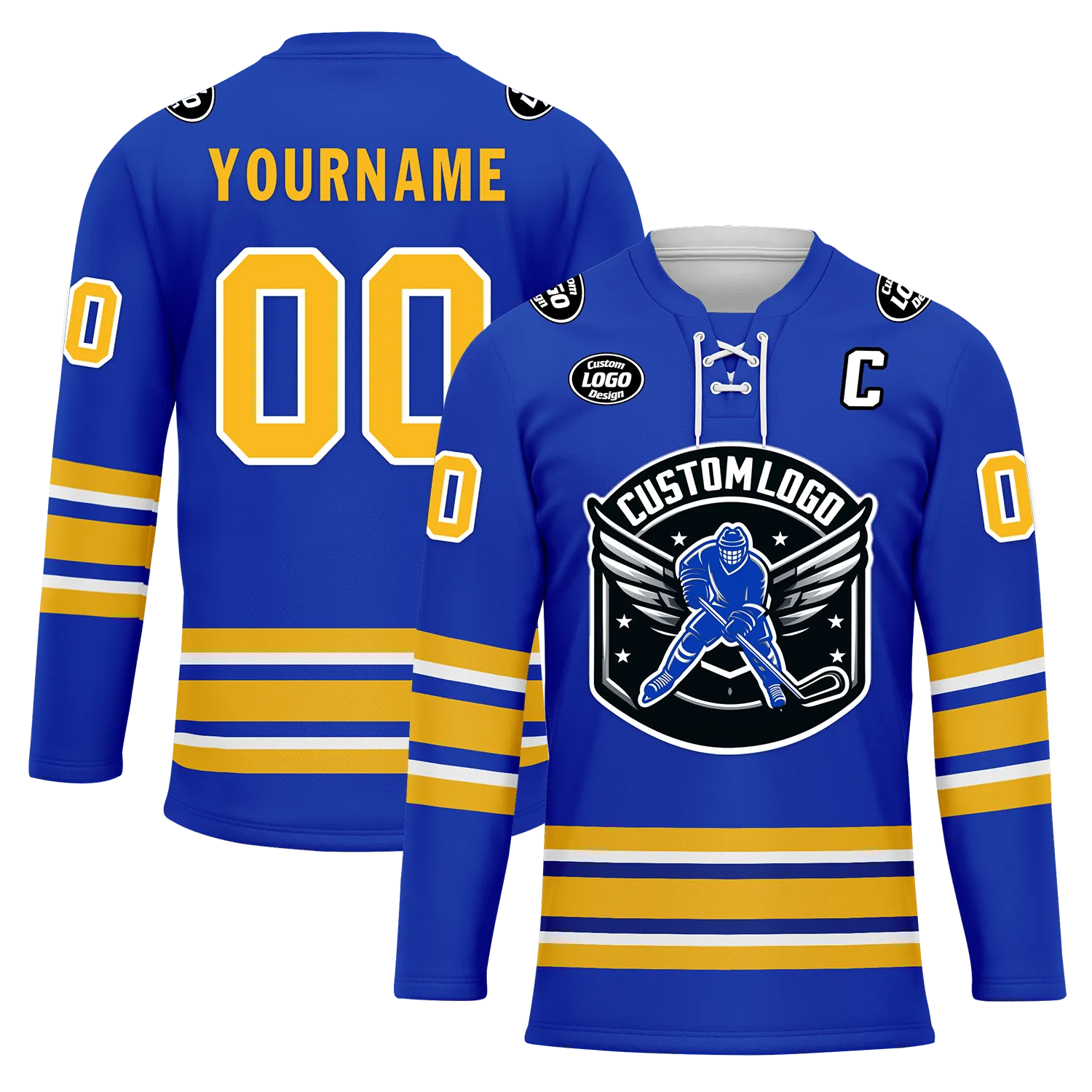 Custom Blue Yellow Personalized Hockey Jersey HCKJ01-D0a70aa