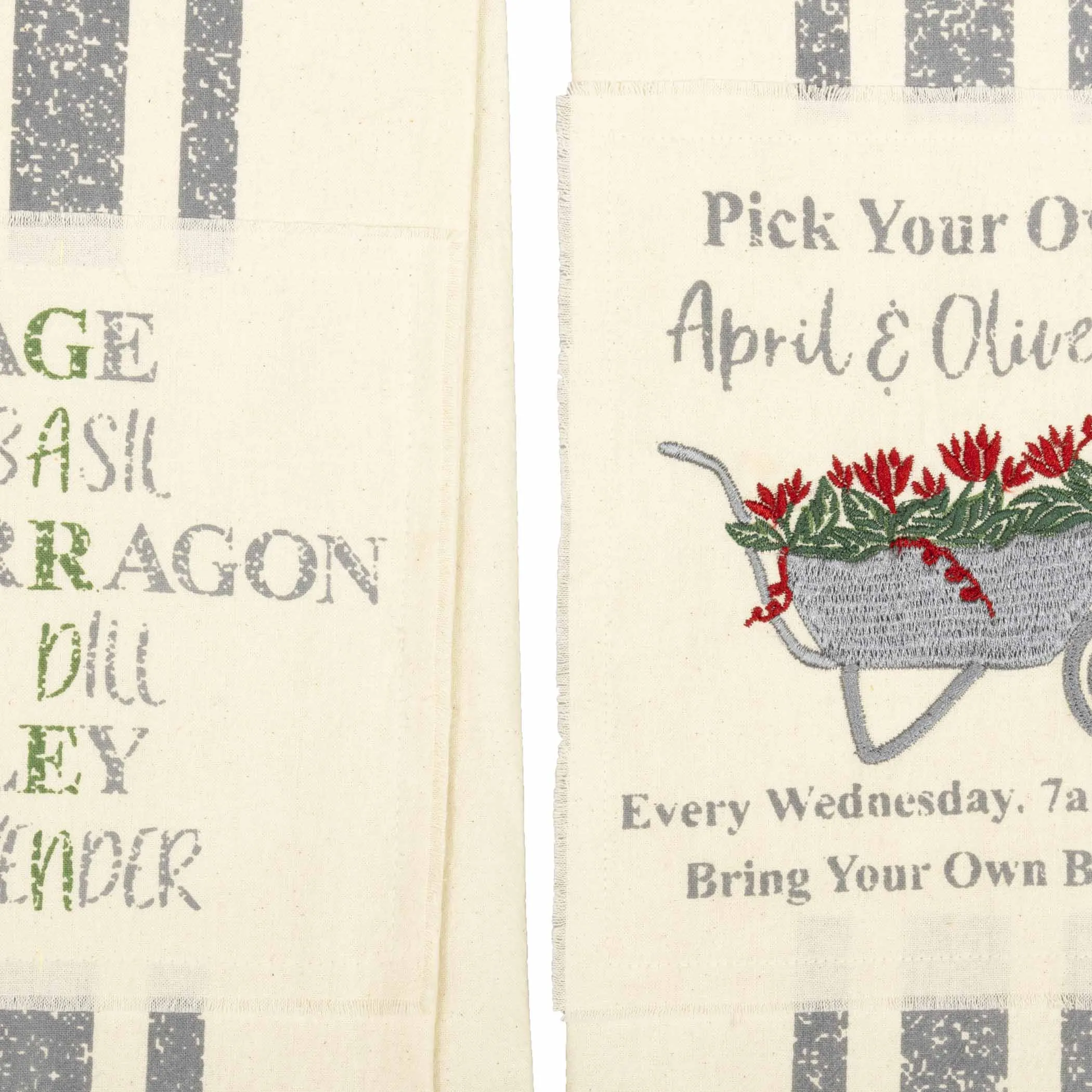 Farmer's Market Garden Wheelbarrow Unbleached Natural Muslin Tea Towel Set of 2 (Wheelbarrow; Herbs)