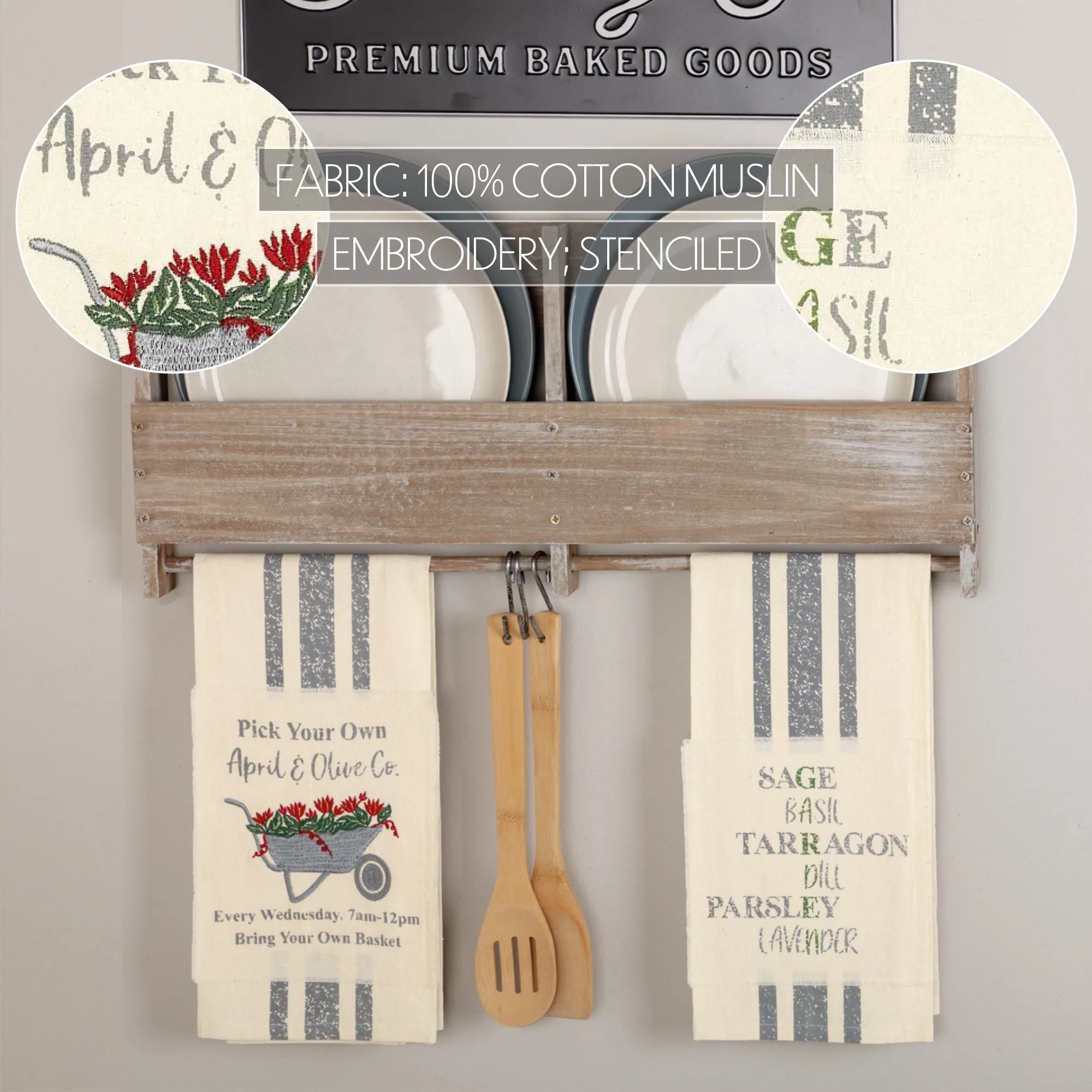Farmer's Market Garden Wheelbarrow Unbleached Natural Muslin Tea Towel Set of 2 (Wheelbarrow; Herbs)