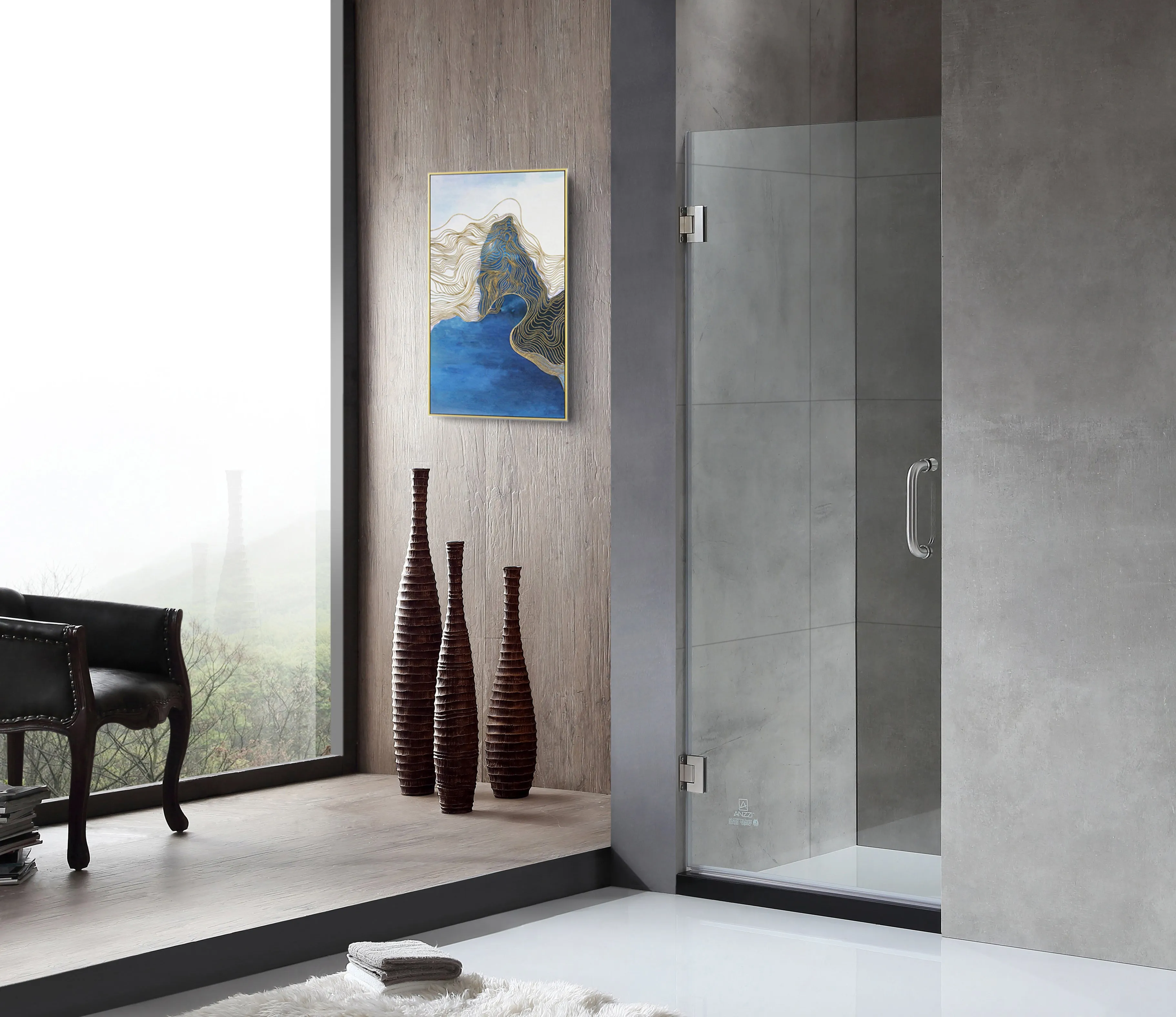 Fellow Tempered Glass Frameless Shower Door in Brushed Nickel