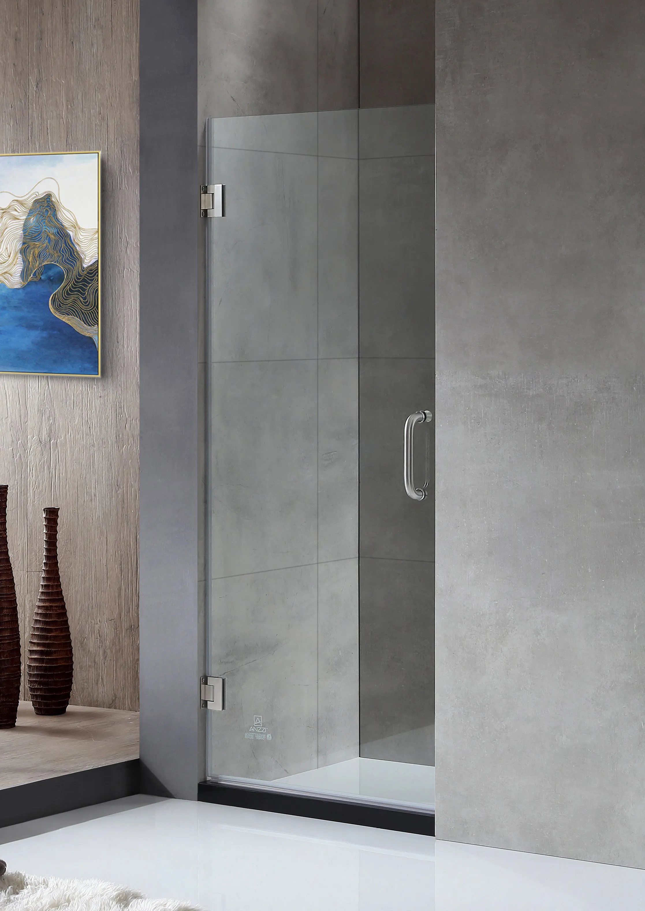 Fellow Tempered Glass Frameless Shower Door in Brushed Nickel