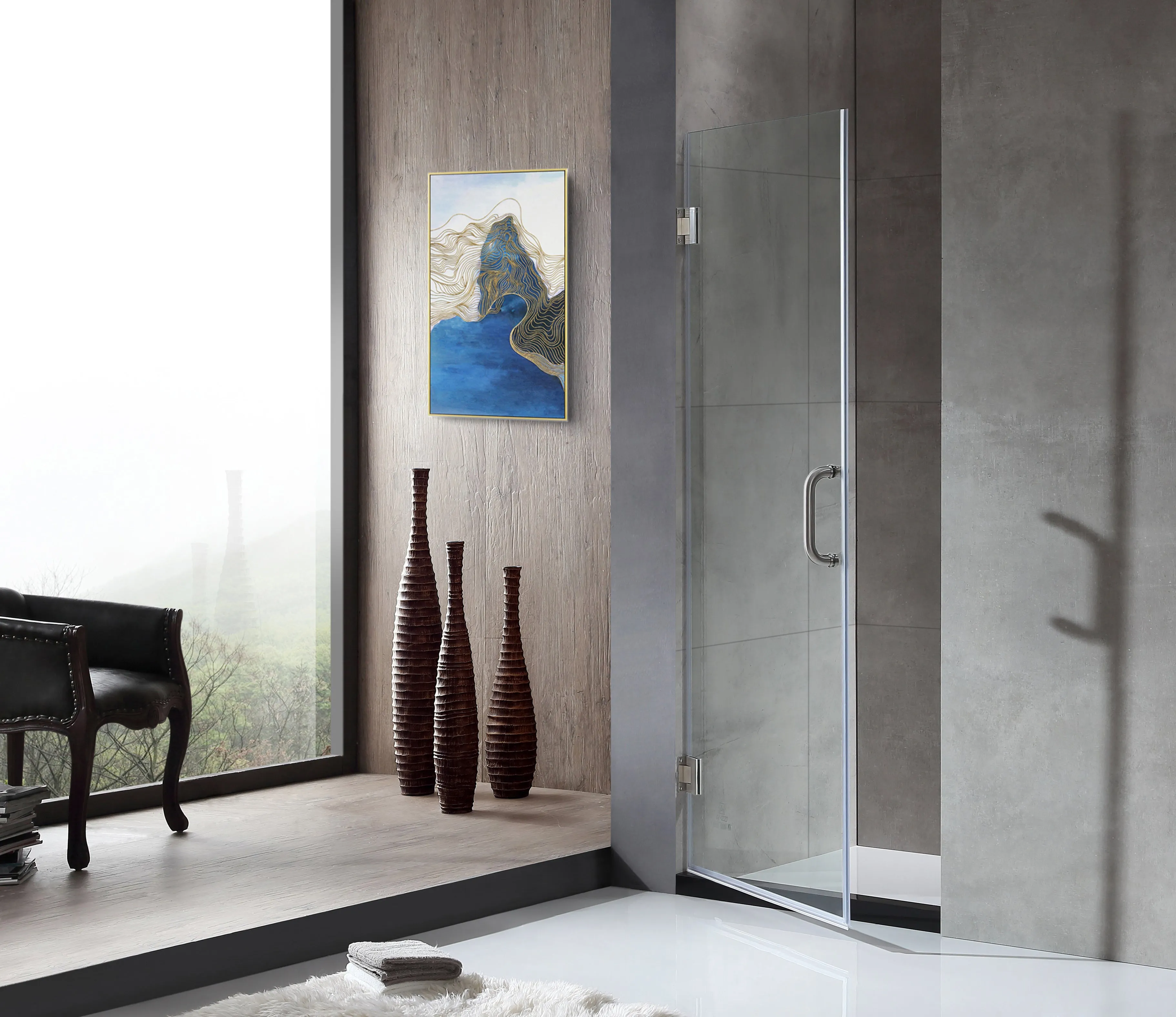 Fellow Tempered Glass Frameless Shower Door in Brushed Nickel