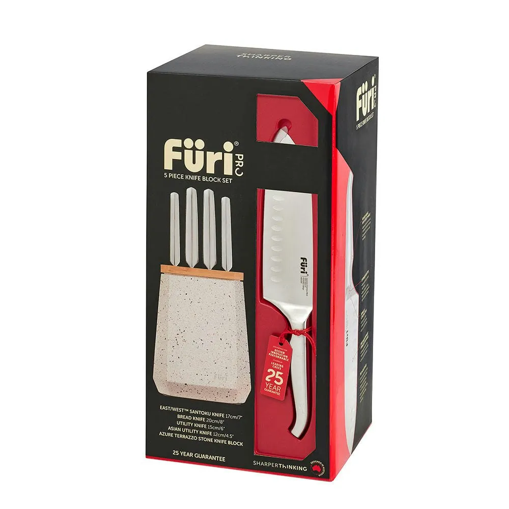 Furi Stone Knife Block Set Azure Terazzo 5 Piece