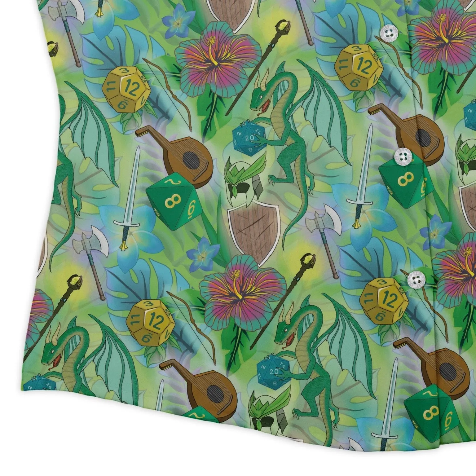 Green Dragon Encounter Dnd Curvy Button Up Shirt