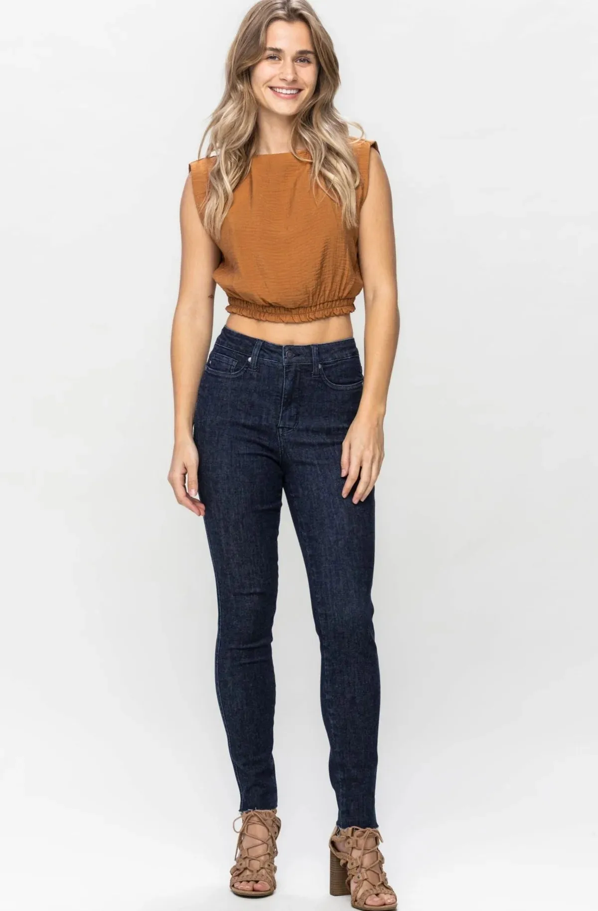 Judy Blue High Waist Tummy Control Raw Hem Skinny Denim 88703