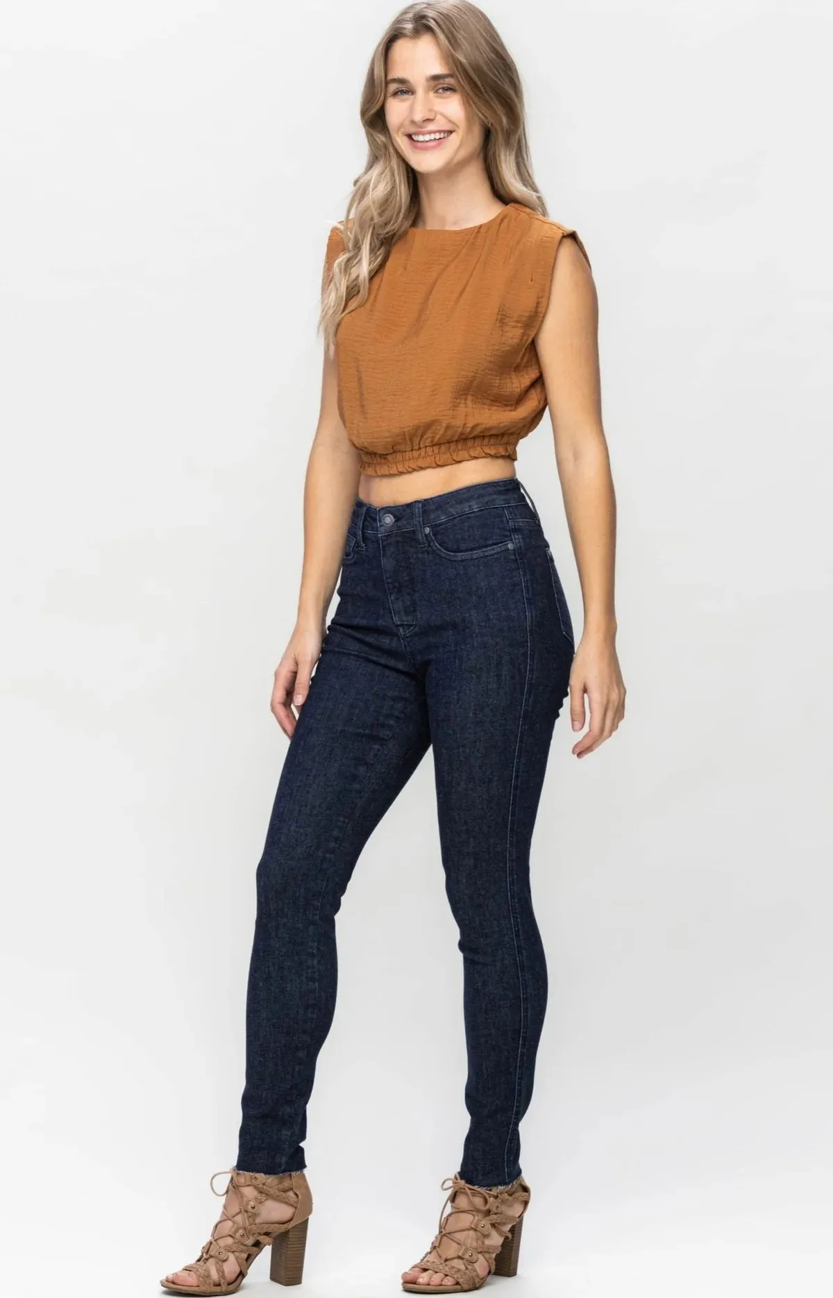 Judy Blue High Waist Tummy Control Raw Hem Skinny Denim 88703
