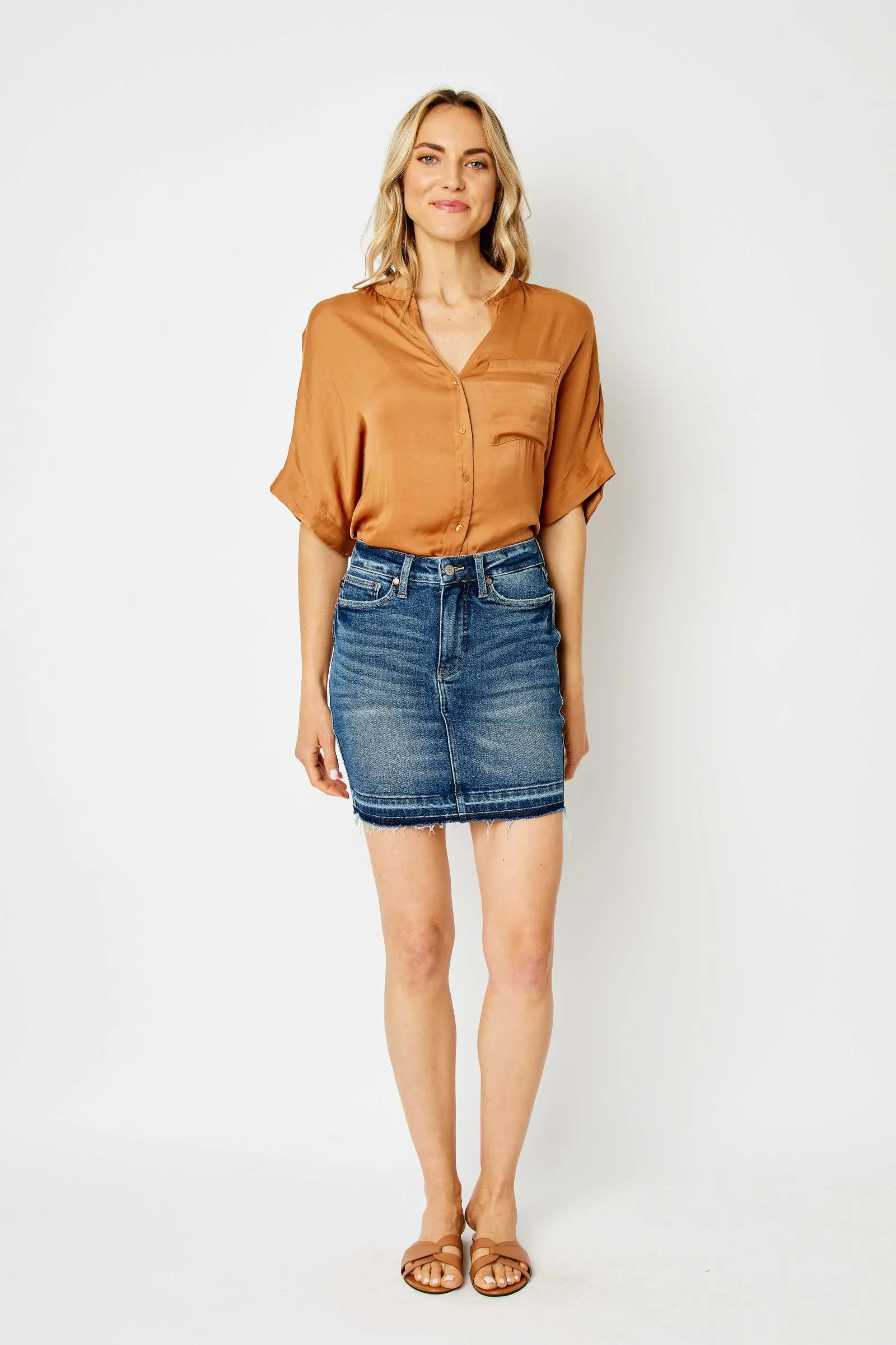 Judy Blue High Waist Tummy Control Release Hem Denim Skirt 2820