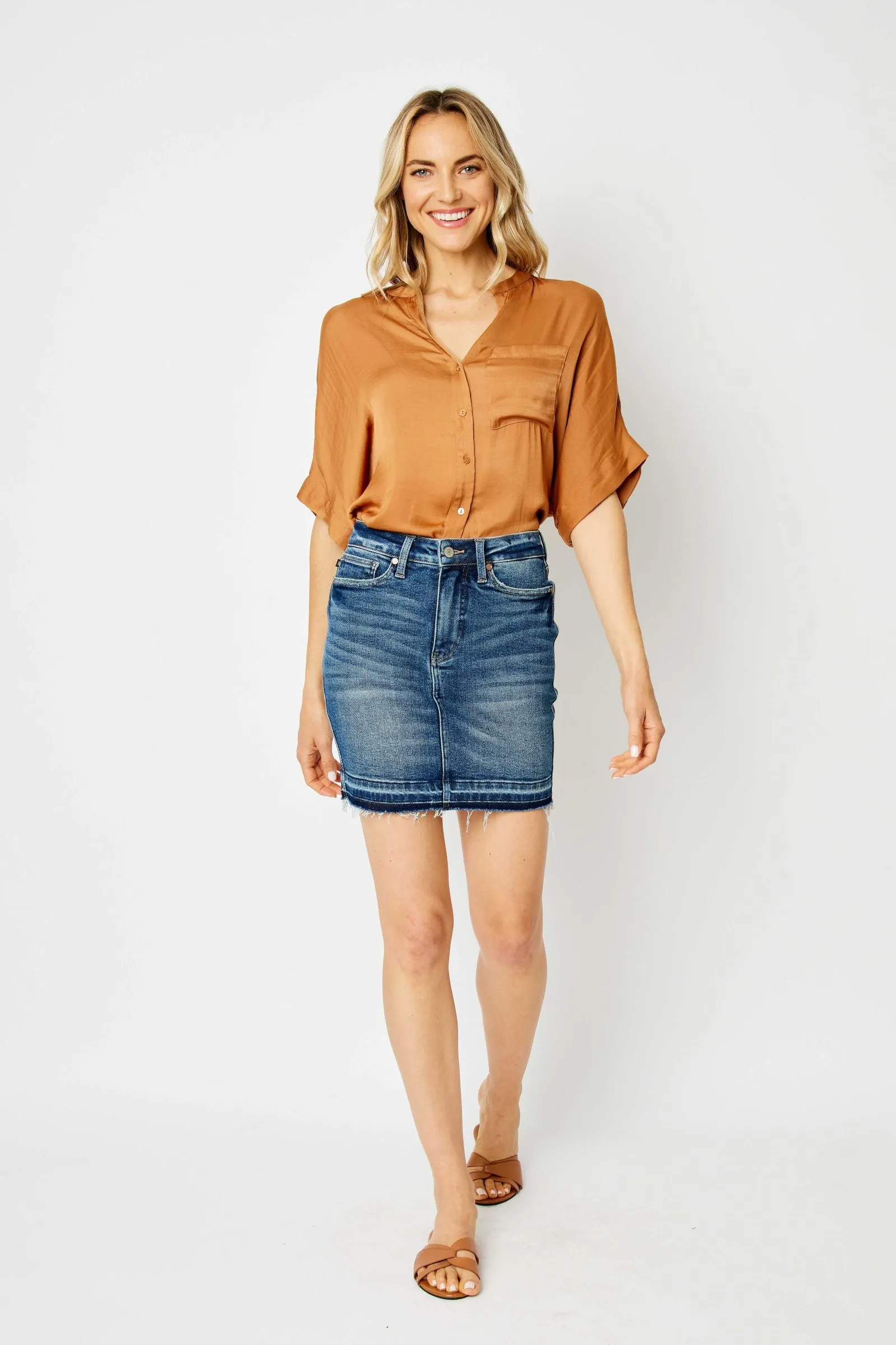 Judy Blue High Waist Tummy Control Release Hem Denim Skirt 2820
