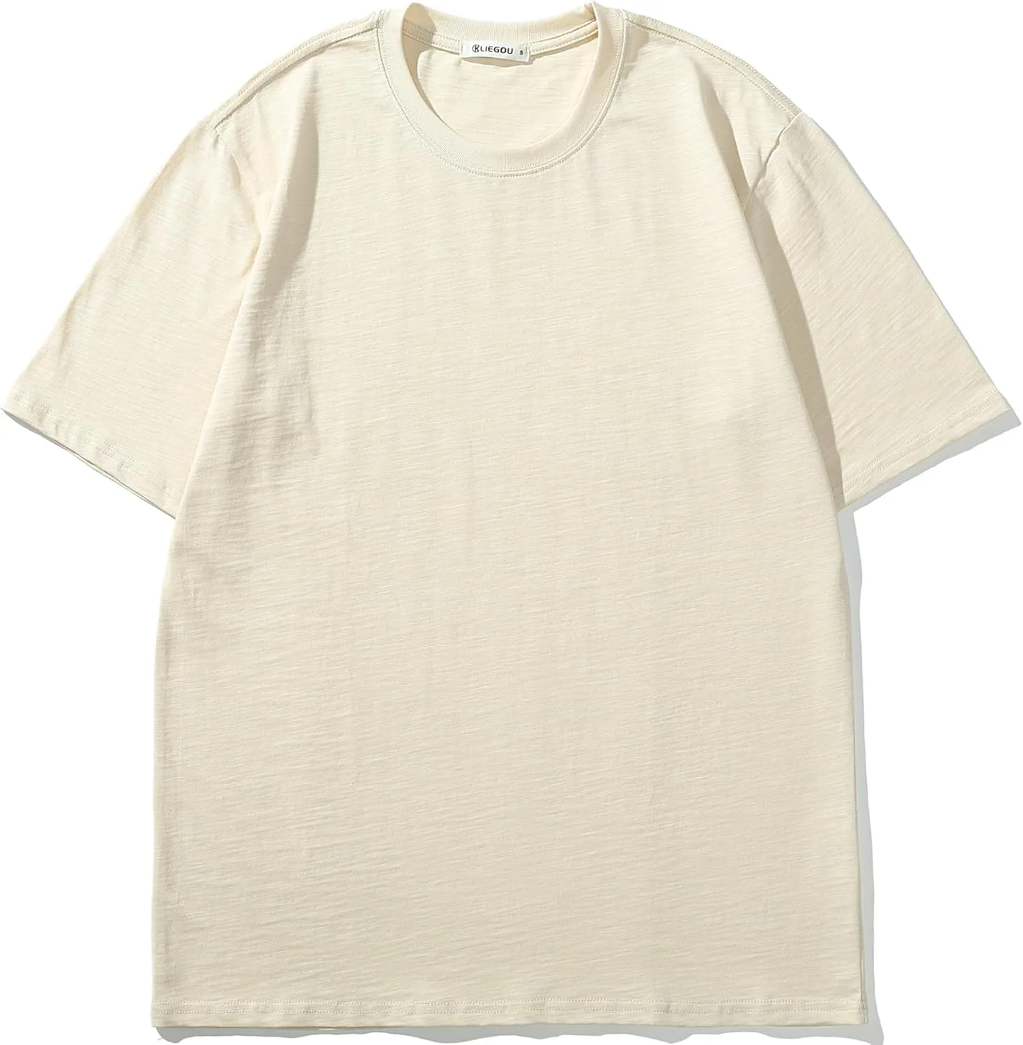 KLIEGOU Men's 100 Cotton Loose Fit Thick T-Shirt Heavy Weight Crewneck Tees for Men
