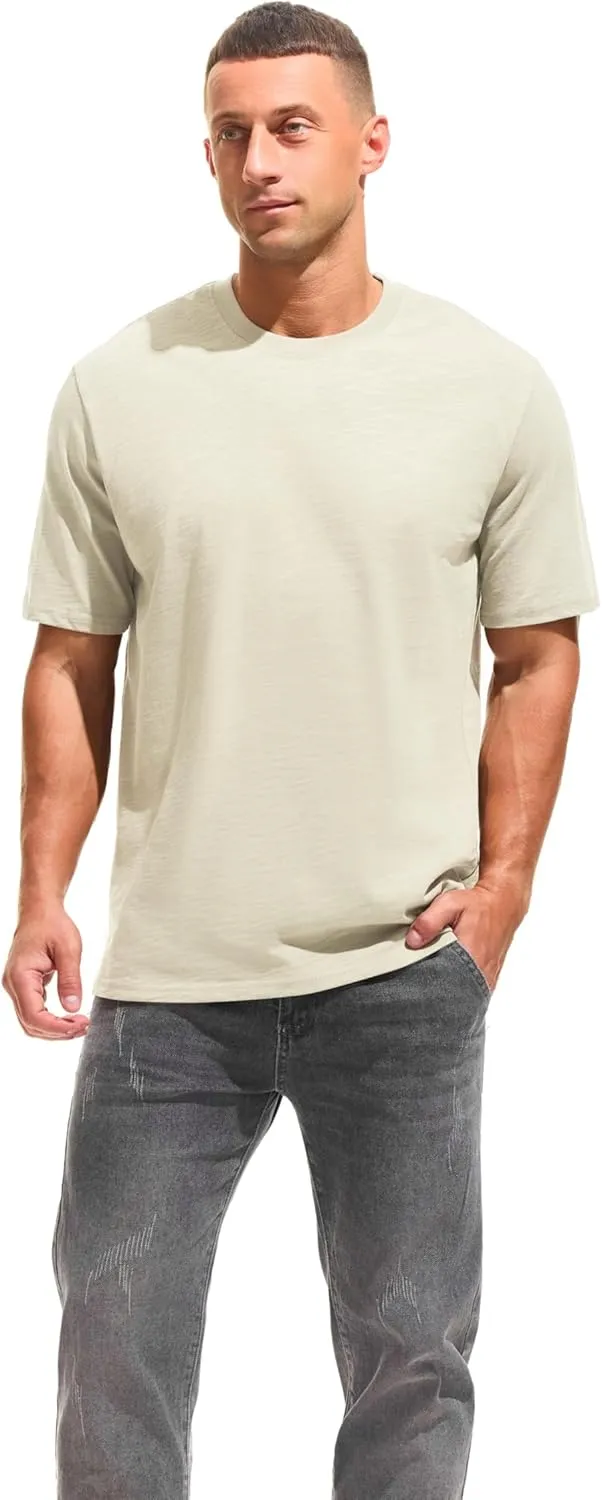 KLIEGOU Men's 100 Cotton Loose Fit Thick T-Shirt Heavy Weight Crewneck Tees for Men