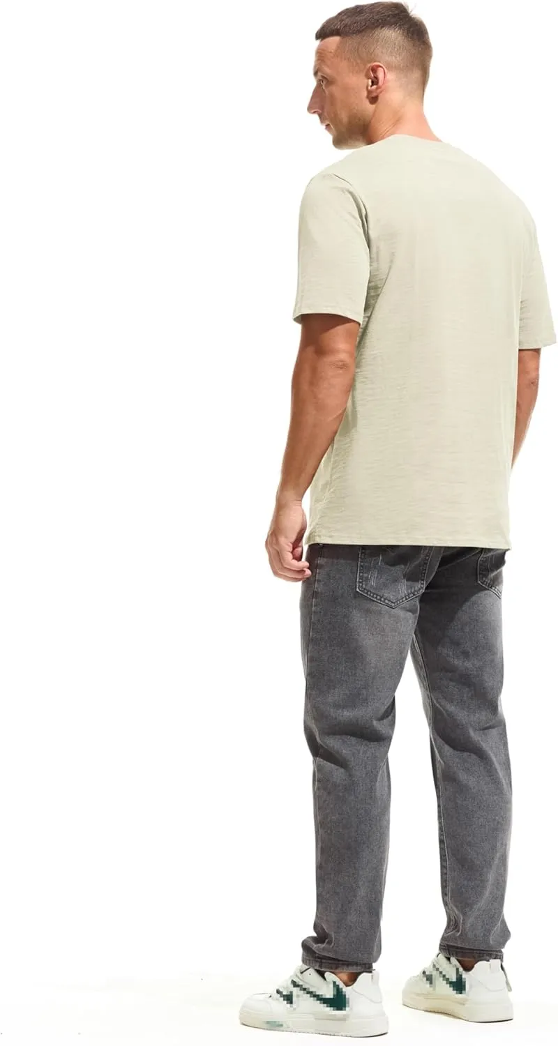 KLIEGOU Men's 100 Cotton Loose Fit Thick T-Shirt Heavy Weight Crewneck Tees for Men